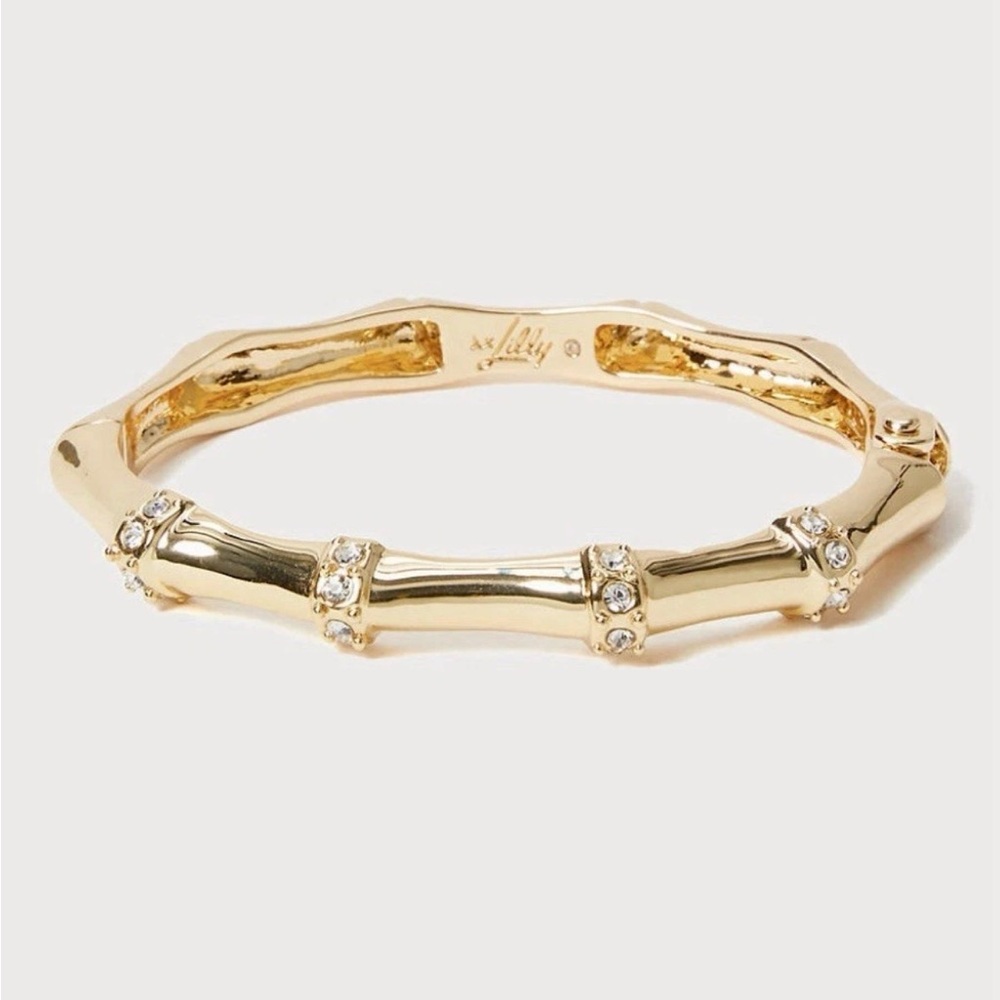 Lilly Pulitzer Gold Bamboo Bangle Bracelet With Rhinestones Excellent Condition